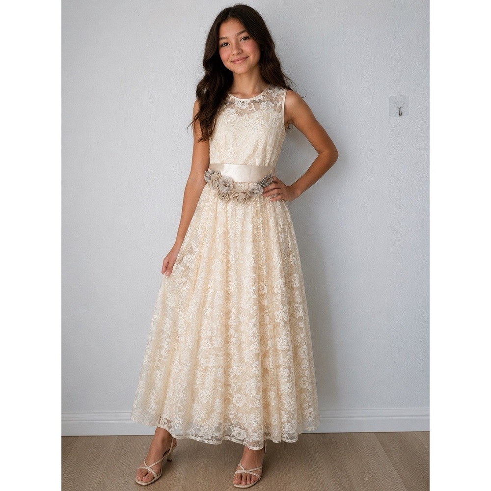 Lace Maxi Formal Dress Girls 12/13Y Victorian Flower Girl Wedding Event